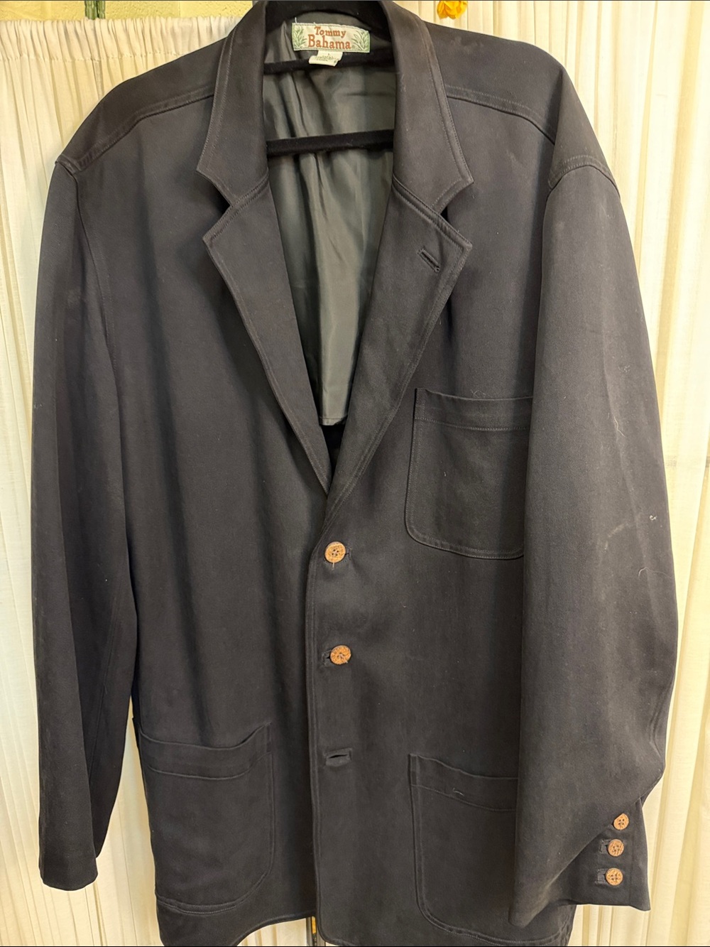 Tommy Bahama Black Men's Casual Blazer Jacket with Wooden Buttons